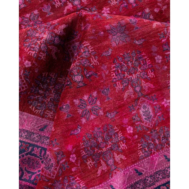 Overton Handknotted Wool Vintage Inspired Contemporary Overdyed Red Area Rug - 15' 3" x 12' 2"