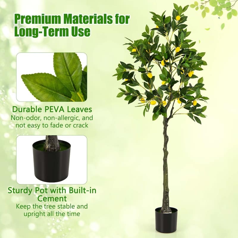 1/2 PCS Artificial Lemon Tree 63" Tall Fake Lemon Plant w/Cement Pot