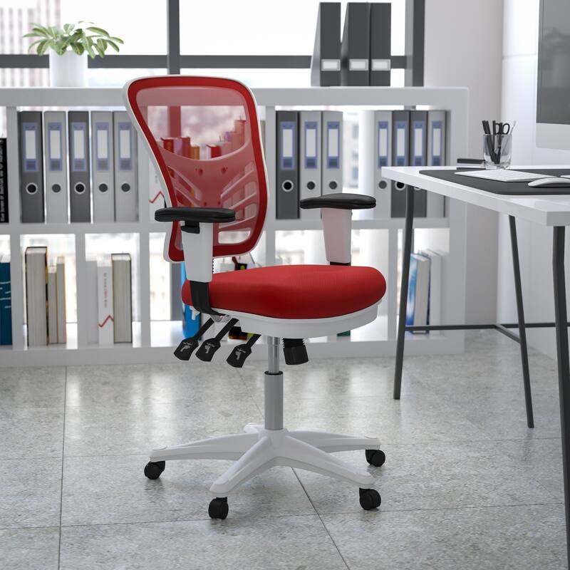 Mid-back Blue Mesh Adjustable Ergonomic Office Chair - Red Mesh/White Frame