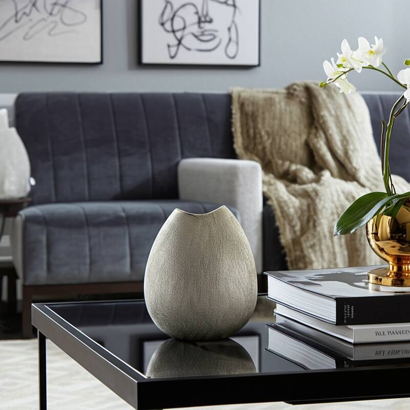 Ceramic Teardrop Textured Surface Vase - Silver