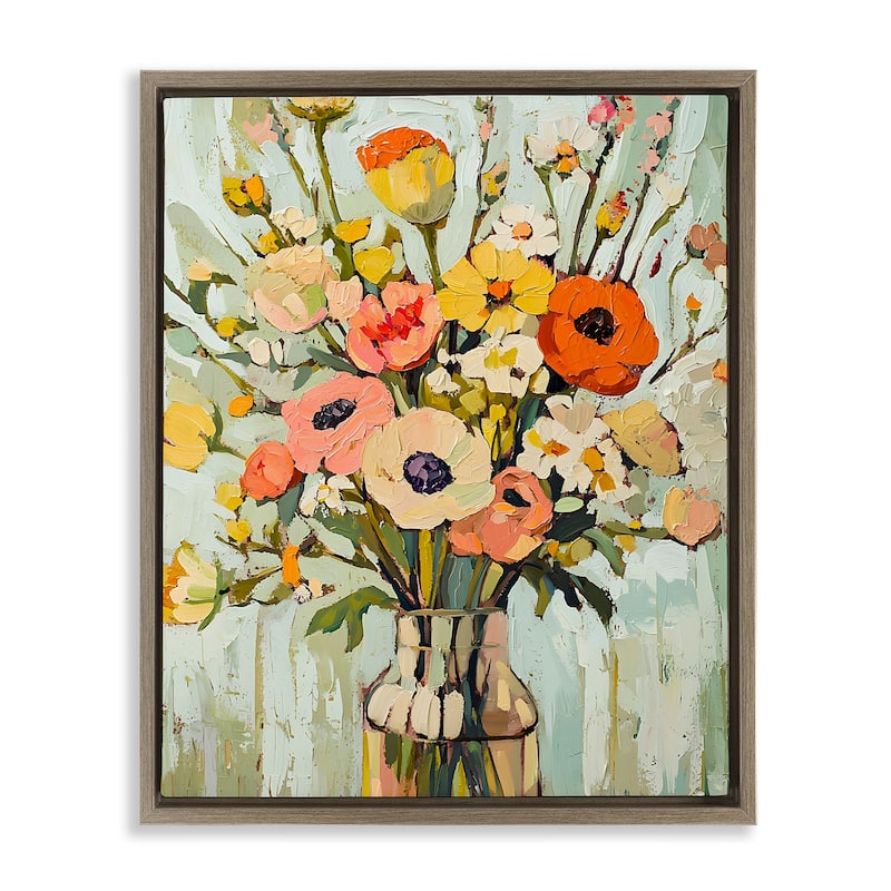 Stupell Painterly Bouquet Arrangement Framed Floater Canvas Wall Art Design By Franklyn Gregory - 25 x 31 - Brown