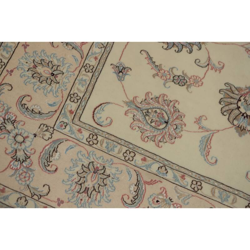 Hand Knotted Oriental 100% Wool Carpet Traditional Floral Beige & Ivories Tabriz Area Rug - 7' 11'' X 5' 7''
