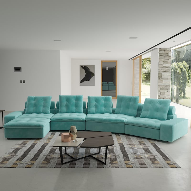 211.77" Down Filled Curved Sectional Sofa Oversized 4 Seater with Ottoman for Living Room Set