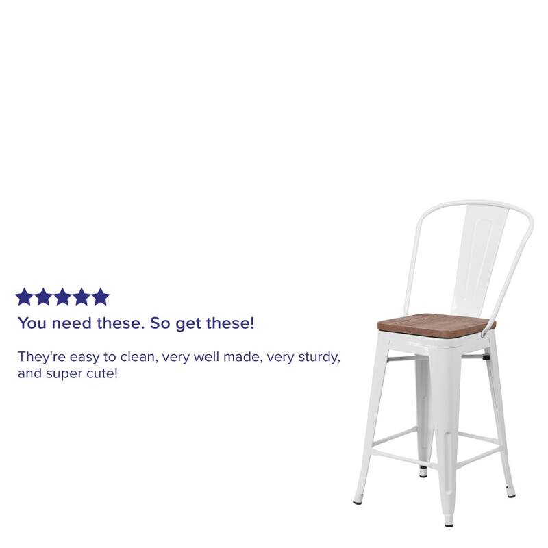 4 Pack 24" High Metal Counter Height Stool with Back and Wood Seat - 17.75"W x 20"D x 39.25"H