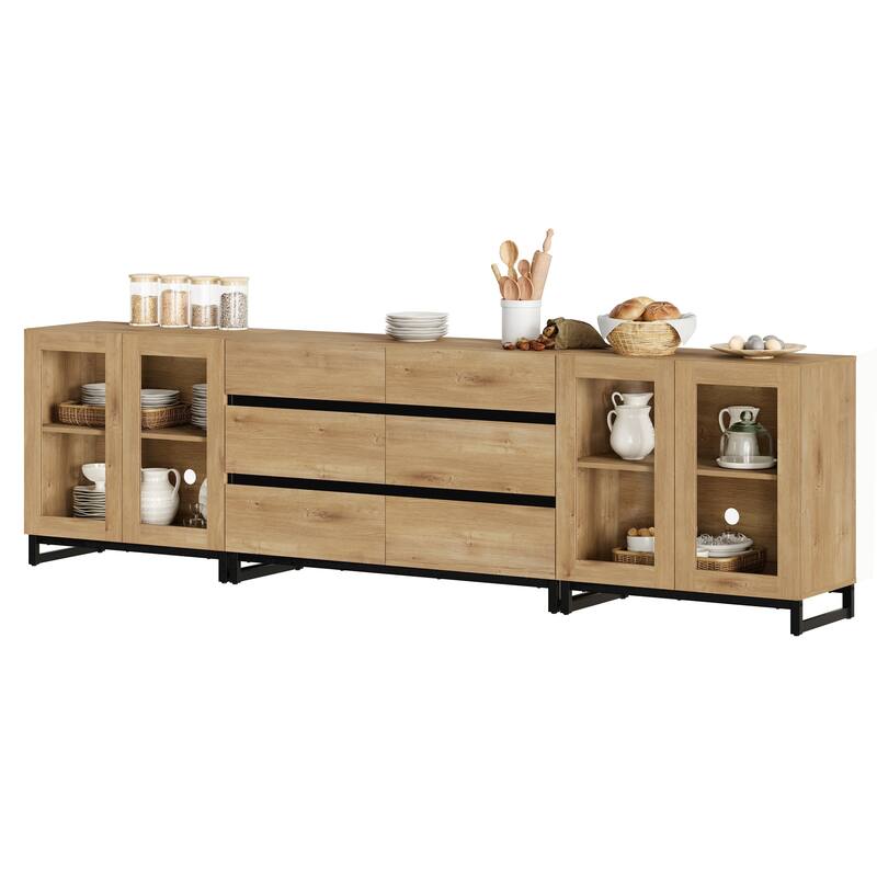 3 in 1 TV Stand for TVs up to 120 inches, Modern TV Console with Glass Doors and 6 Drawers for Living Room, Bedroom