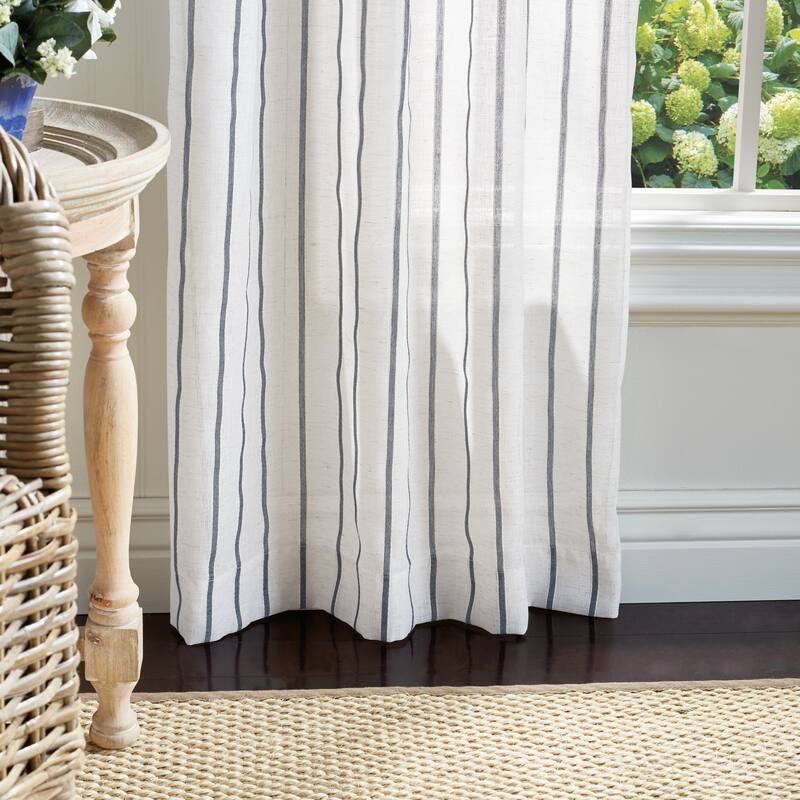 Martha Stewart Laguna Stripe Semi-Sheer Tie Tab Curtain Panel Pair