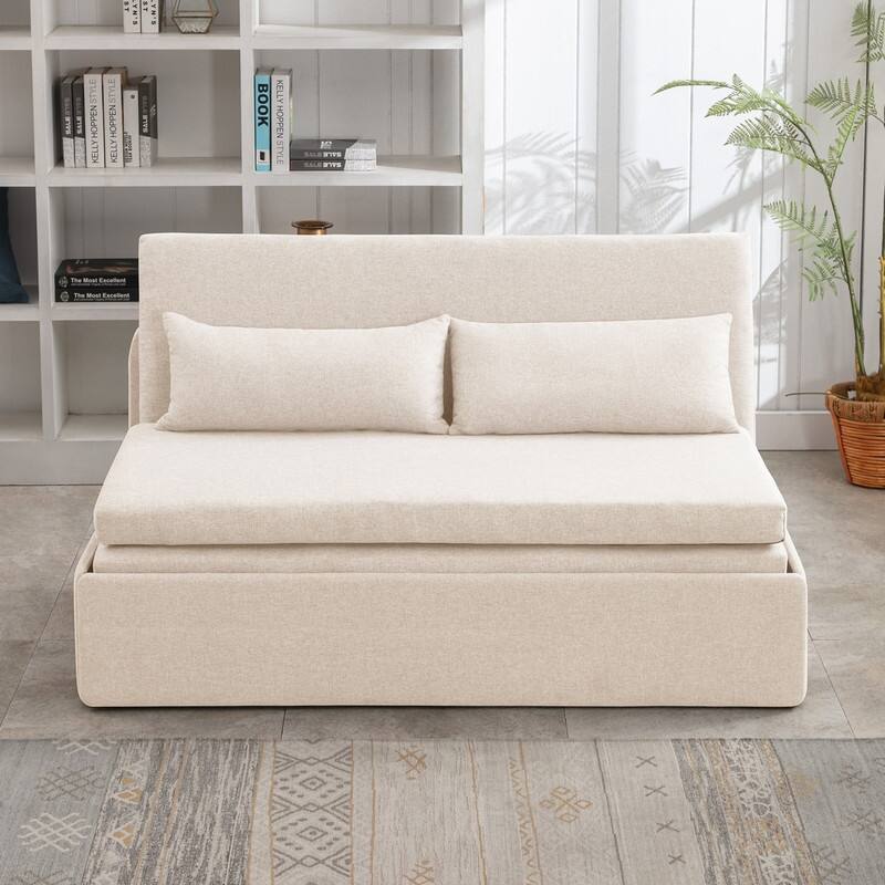 Mixoy Linen 2-in-1 Convertible Sofa Bed,Twin/Queen Pull Out Sleeper Sofa with Mattress,Cushions