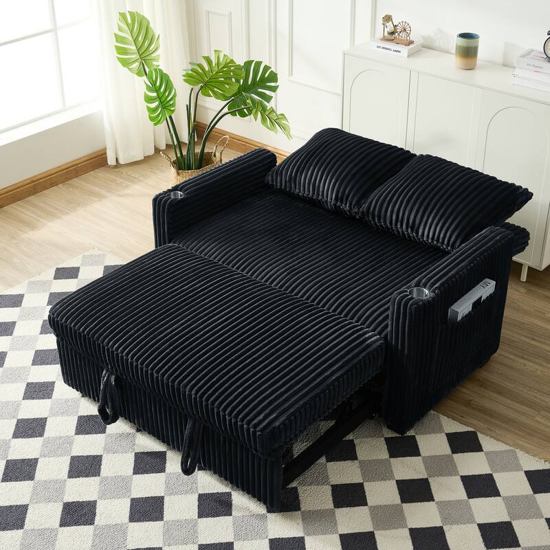 Sleeper Sofa Couch with Pull Out Bed, Convertible Sofa Bed, Loveseat Daybed with Side Pockets & USB Ports