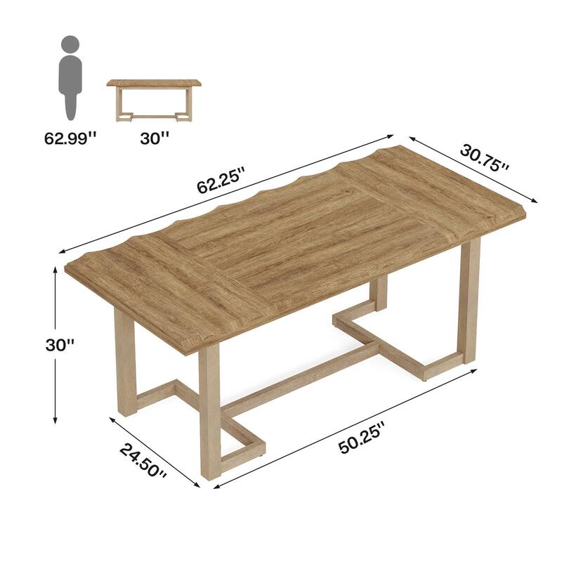 Rectangular Wood Dining Table with Solid Wood Legs, Kitchen Table for Dining/Living Room