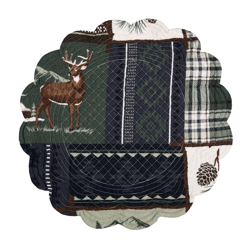 Greenstone Pines Round Scalloped Placemats Set of 6 Black Bear Moose, 17"