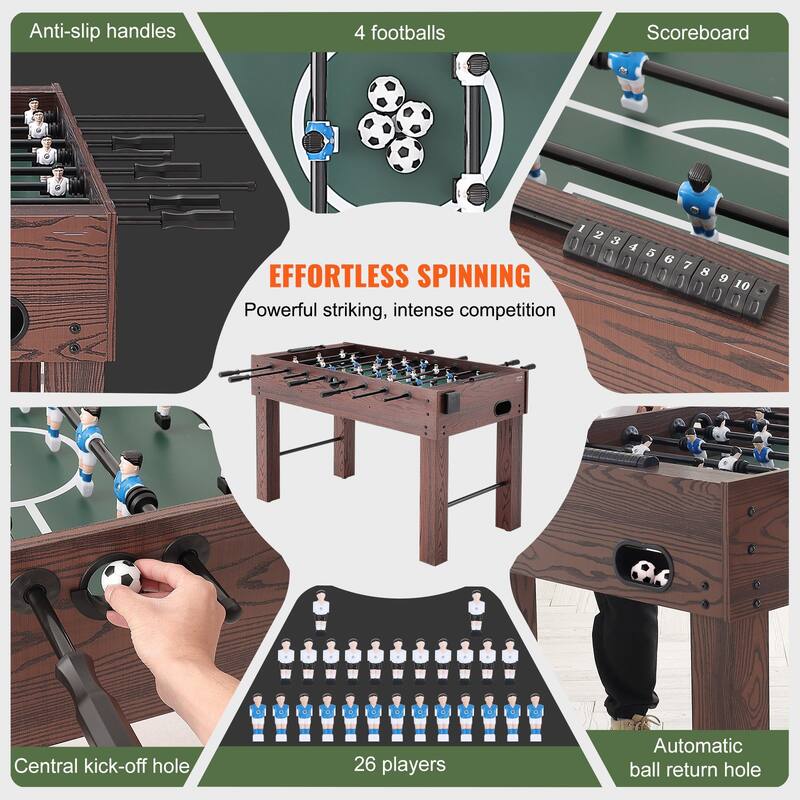 Black-Brown MDF Foosball Table with Cup Holders and Scorekeeper - 54” L x 29” W x 34.6” H