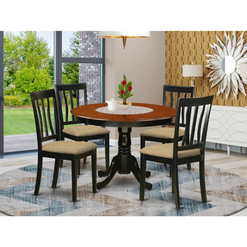 HomeStock 5-Pc Black and Cherry Finish Solid Wood Top Dining table with 4 Chairs