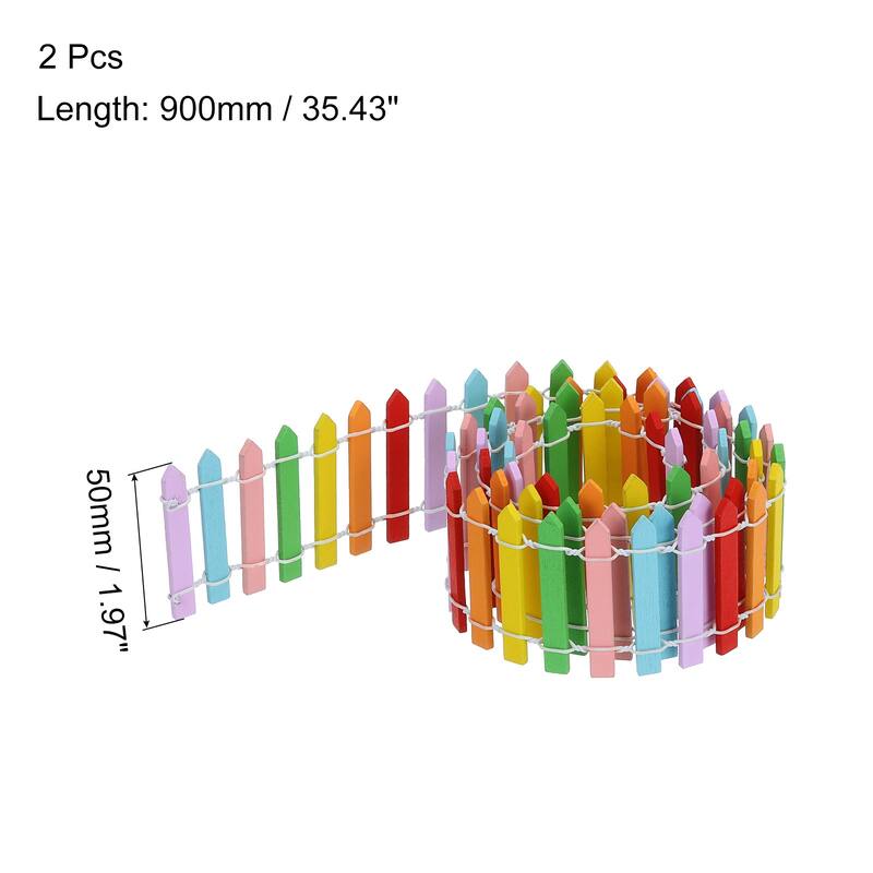 2pcs 35 Inch Miniature Garden Fence, Mini Ornament Wood 0.1" Multicolored - Multicolored - 0.1"