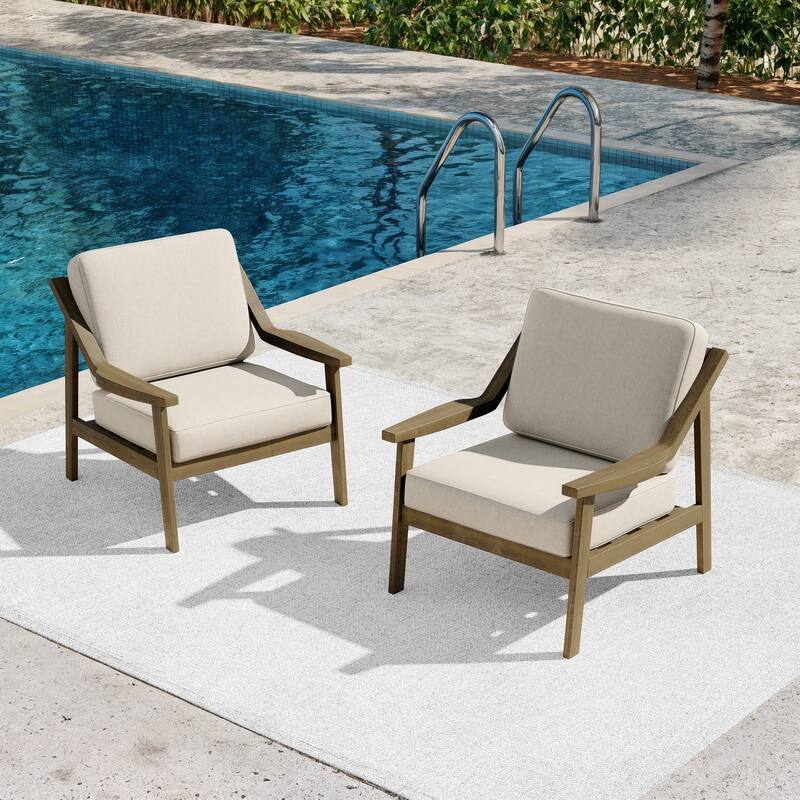Outdoor Patio Club Chair Arm Lounge Cushion Chair (Set of 2)