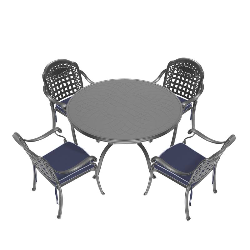 5-Piece Set Of Cast Aluminum Patio Furniture With Cushions - Black