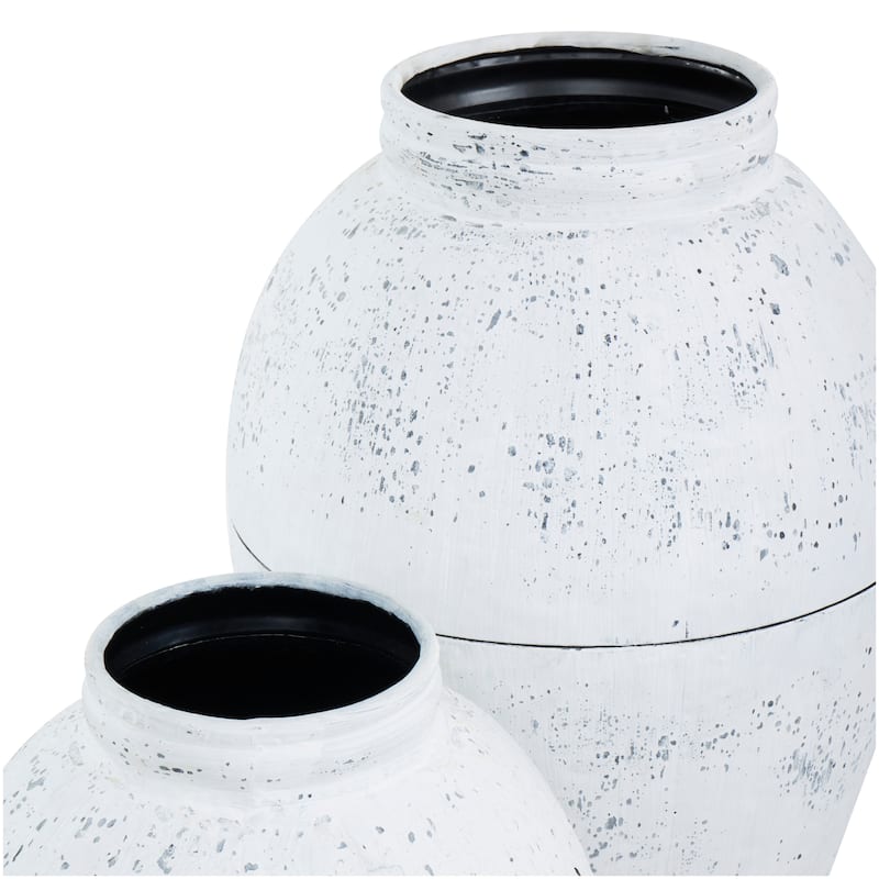 Metal Tall Distressed Pot Floor Vase - Set of 2 White - Roche River Decor - 17"W x 17"L x 31"H