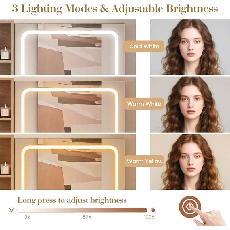 Foldable Panel Makeup Vanity Desk with Lighted Mirror for Compact Space