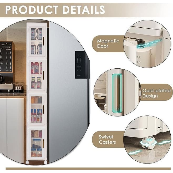 Javlergo Slim Plastic Storage Cabinet with Wheels & Magnetic Doors Tall Narrow Rolling Organizer for Bathroom Kitchen Laundry