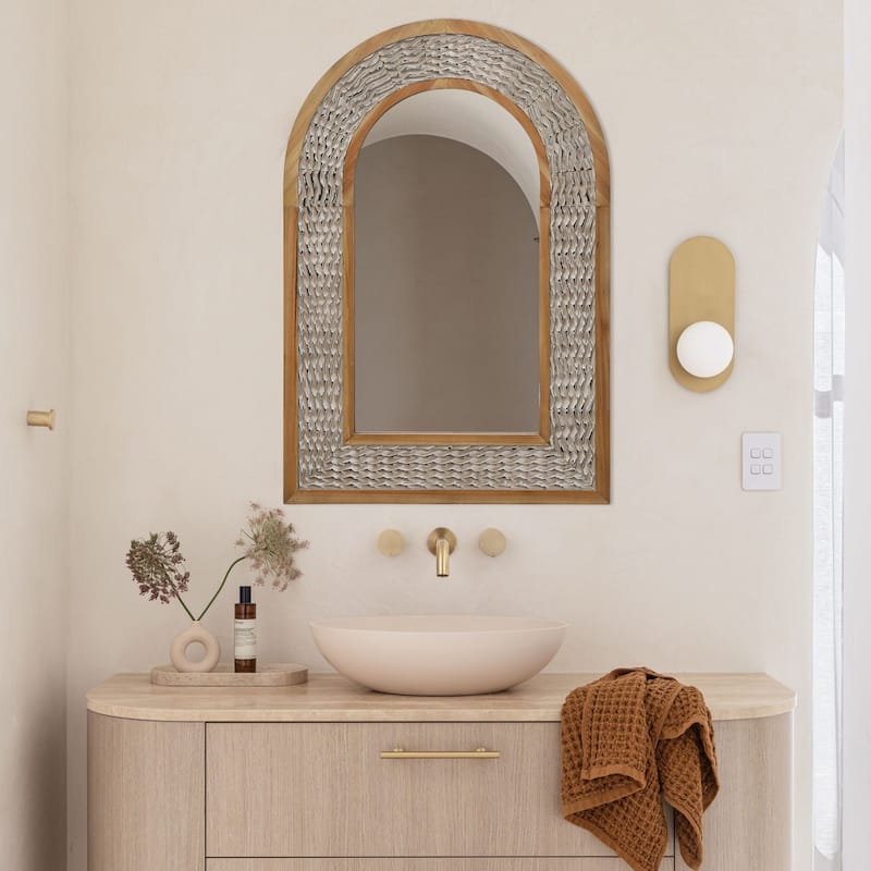 Rustic Farmhouse Wall Mirror, Natural Wood Decorative Vanity Mirror for Bedroom, Living Room, Bathroom, Entryway