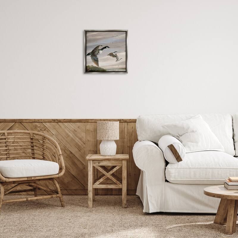 Stupell Flying Geese over Rustic Framed Floater Canvas Wall Art Design By Ruane Manning