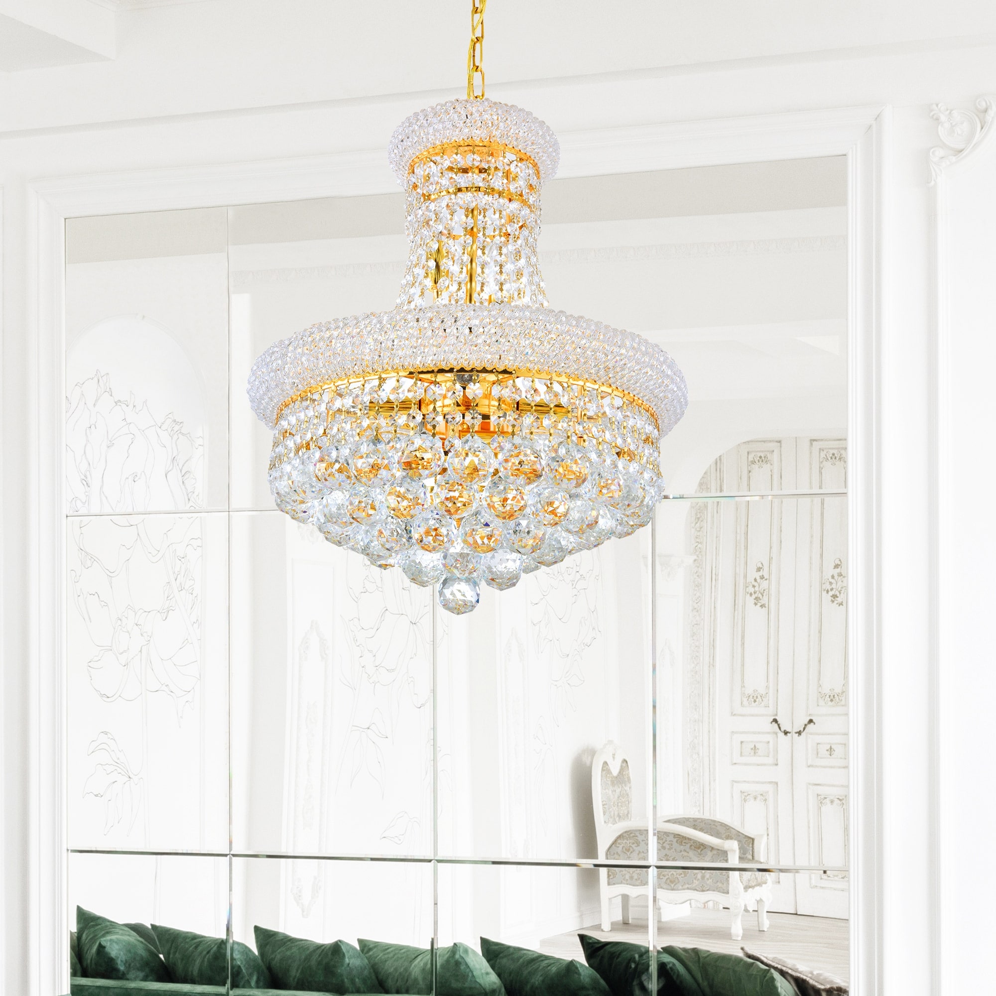 CWI Lighting Empire 8 Light 18in Gold Down Chandelier with Crystals