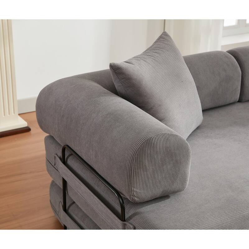 Modular Sofa Bed 78.5" - Corduroy Upholstery, Convertible King Size