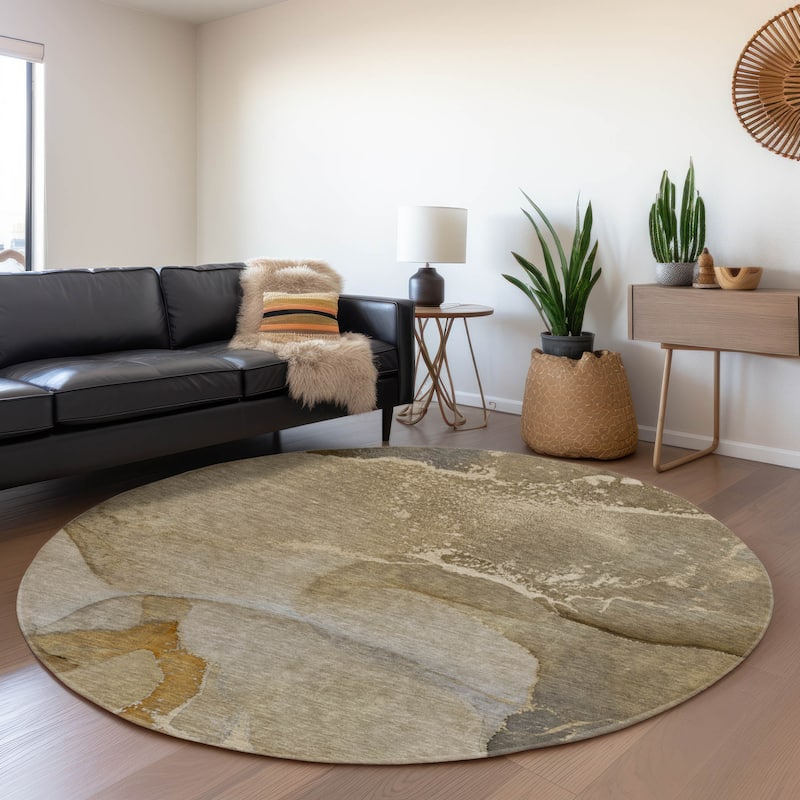 Premium Washable Super Soft Abstract Flow Contemporary Mayfield Rug - Brown - 8' x 8' - Round