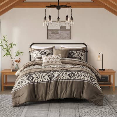 Madison Park Mariposa 5 Piece Stripe Herringbone Comforter Set with Throw Pillows