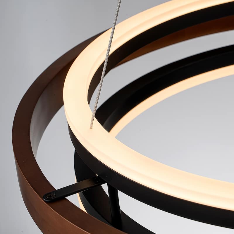Modern 24" Walnut LED Wood Chandelier Ring Chandelier for Living Room Foyer