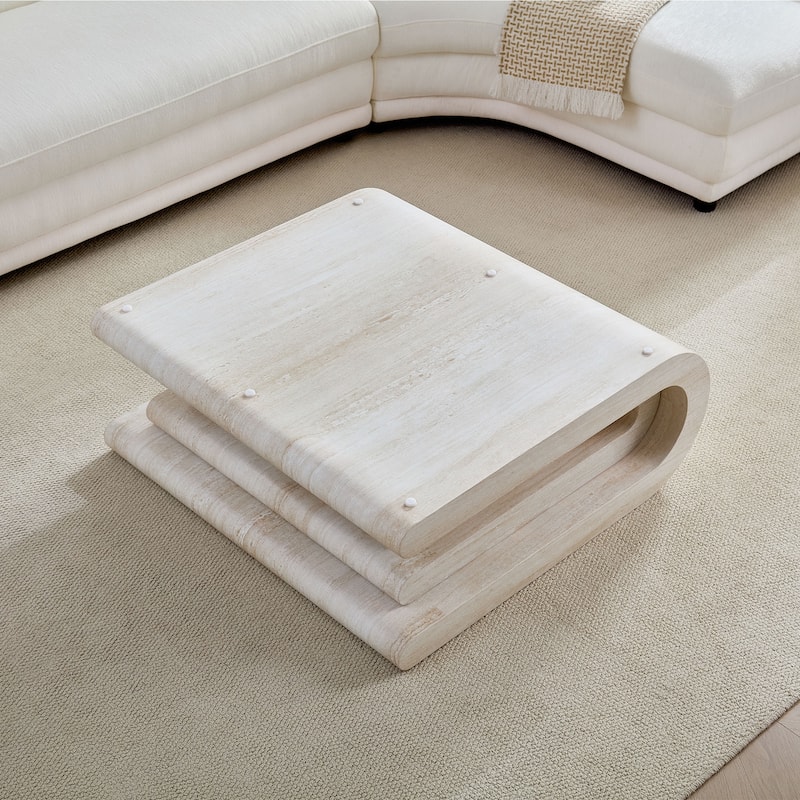 33.86" Modern Square Faux Travertine Pattern Coffee Table