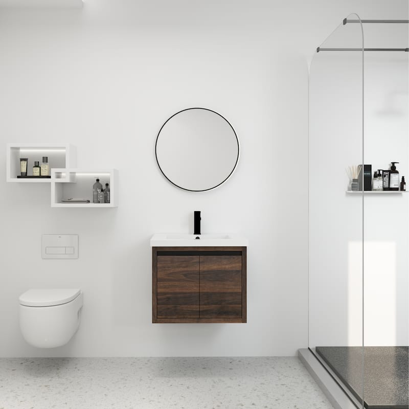 Bathroom Cabinet With Sink,Soft Close Doors,Float Mounting Design,24 Inch For Small Bathroom - California Walnut