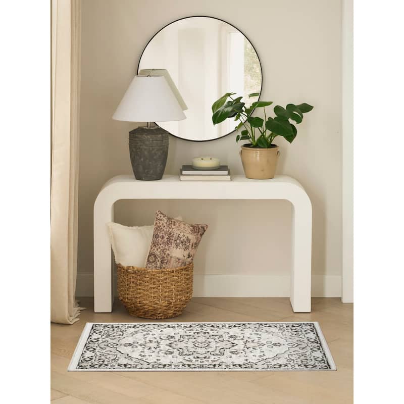 Nourison Dekor Indoor only Persian Area Rug - Ivory/Charcoal - 2' x 4'