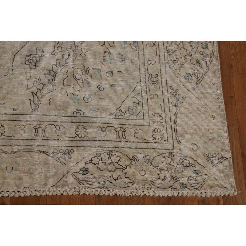 Vintage Distressed Tabriz Persian Area Rug Hand-Knotted Wool Carpet - 7'4" x 10'7"