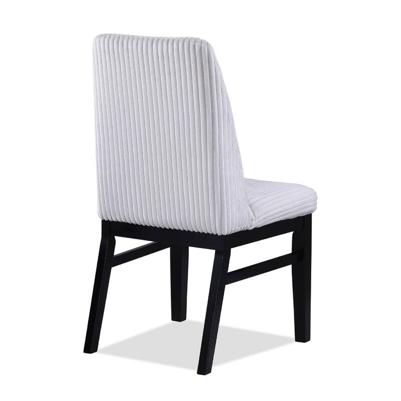 Dining Chair Set of 2, White Fabric Padded Seat, Black Wood Legs