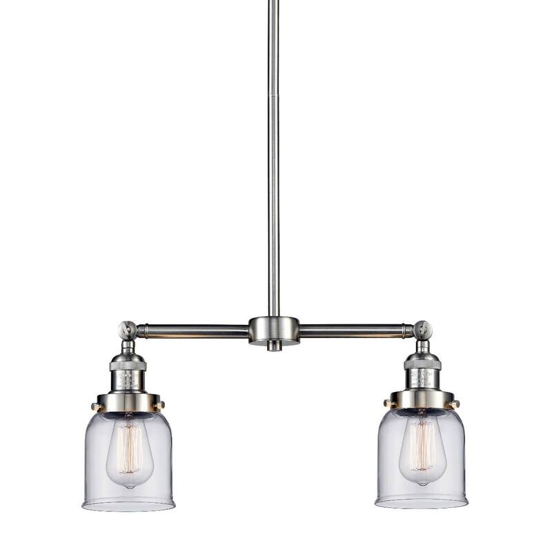 Innovations Lighting Small Bell 2 Light 21" Wide Linear Chandelier - Brushed Satin Nickel / Clear