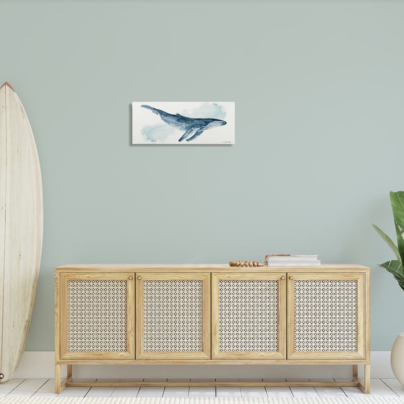 Stupell Nautical Humpback Whale Marine Animal Blue Watercolor Painting Canvas Wall Art - White