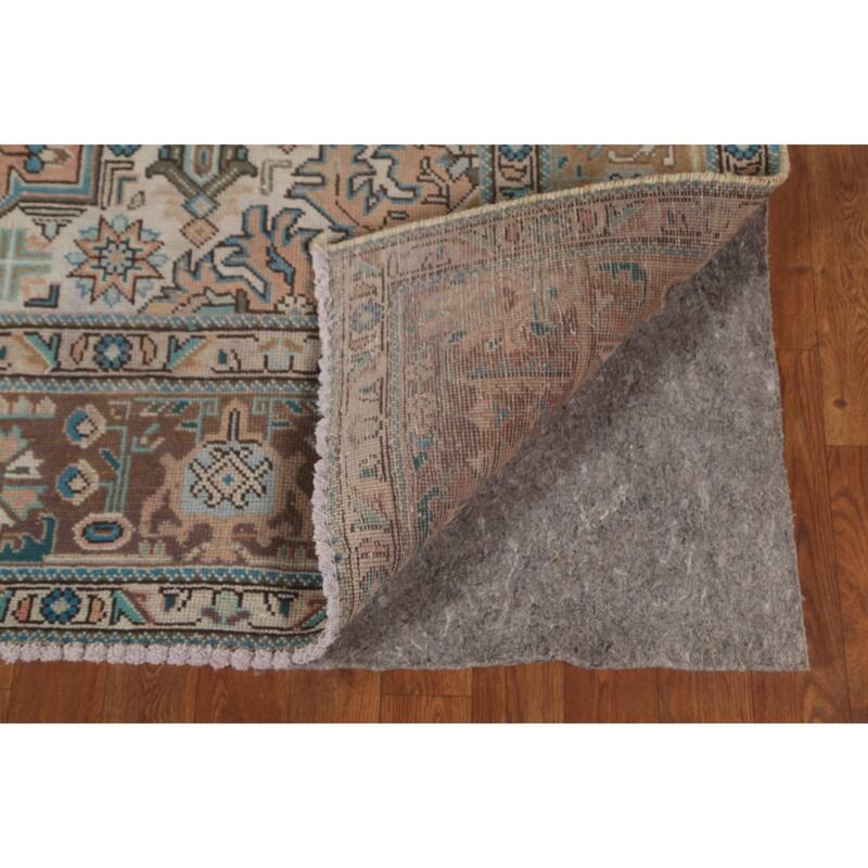 Geometric Tabriz Vintage Area Rug Hand-Knotted Wool Carpet - 6'8" x 9'7"