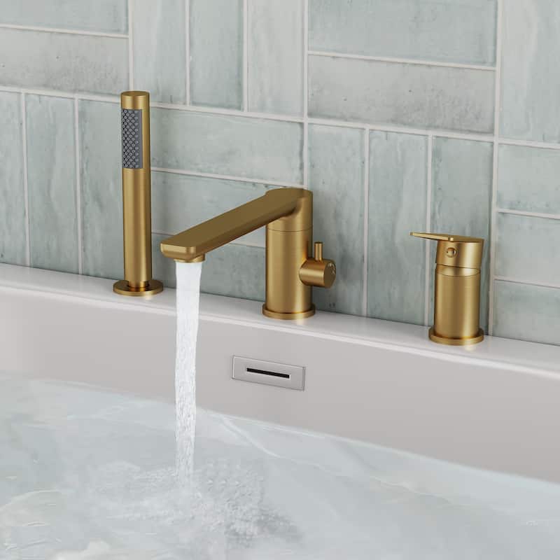 Modern Tub Filler with Hand Sprayer Deck Mount Tub Faucet with Hand Shower 3 Holes Bathtub Faucet Brass