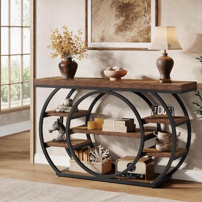5-Tier Industrial Entryway Table with Metal Frame, 47" Console Table, Narrow Sofa Table Behind Couch Accent Tables