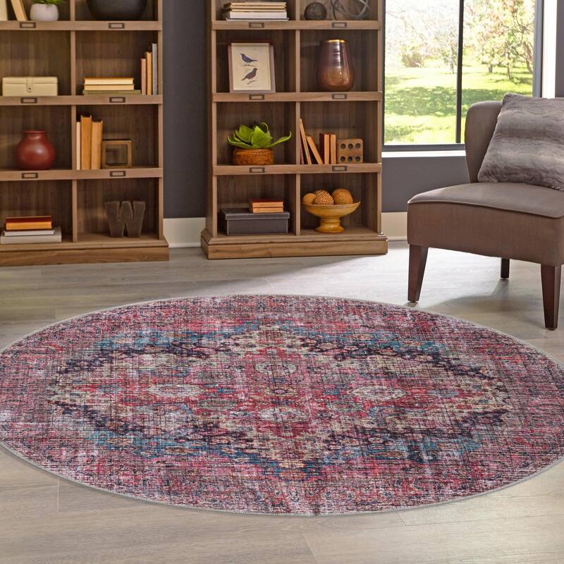 Traditional Shara Collection Area Rug - 5'3" Round - Multi