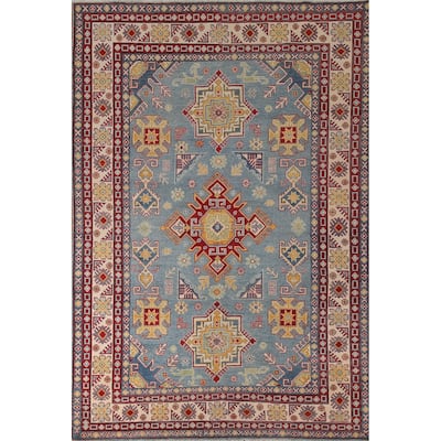 Light Blue Kazak Geometric Area Rug Wool Carpet - 6'7" x 9'10"