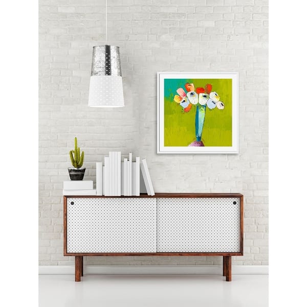 Shop Lime Green And White Flowers Printed Square Wall Art Decor 18