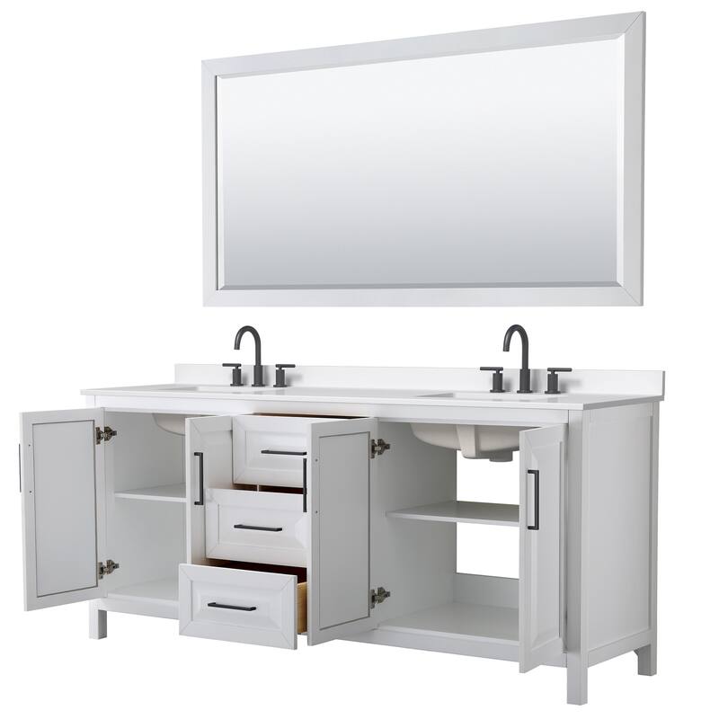 Daria 80-inch Double Vanity, 3 Hole Quartz Top, 70-inch Mirror