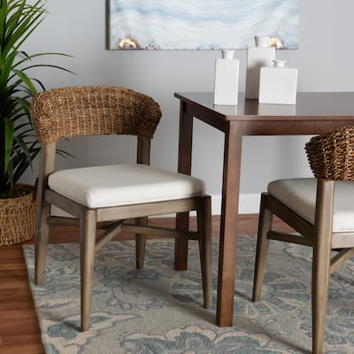 Chloe Modern Bohemian Walnut Brown Finished Mahogany Wood and Natural Rattan Dining Chair
