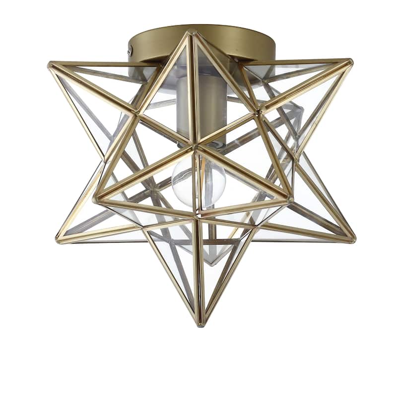 Lynn Moravian Star Metal/Clear Glass LED Flush Mount, by JONATHAN Y - 12"