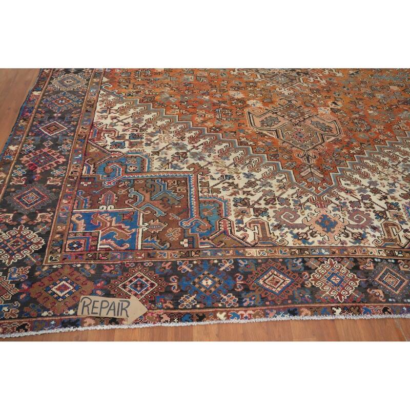 Hand Knotted Oriental 100% Wool Carpet Traditional Medallion Oranges & Rust Heriz Area Rug - 13' 7'' X 9' 4''