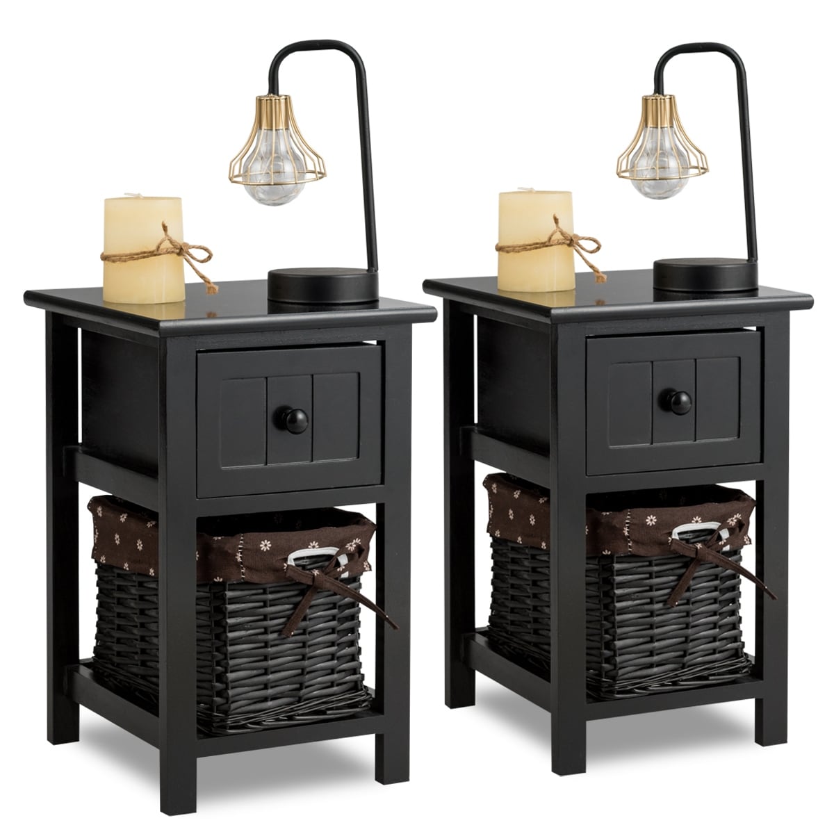 Costway Set of 2 Mini Nightstand 2 Layer 1 Drawer Bedside End 