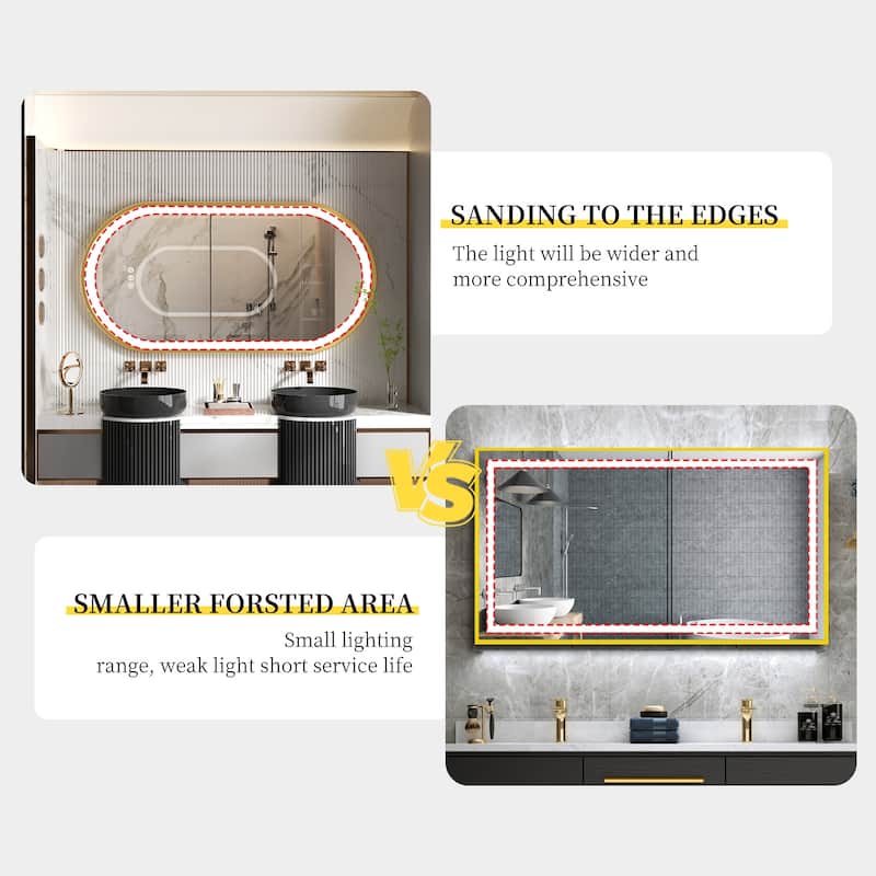 Oval LED Bathroom Mirror Light Wall Mounted with Metal Frame Anti-Fog