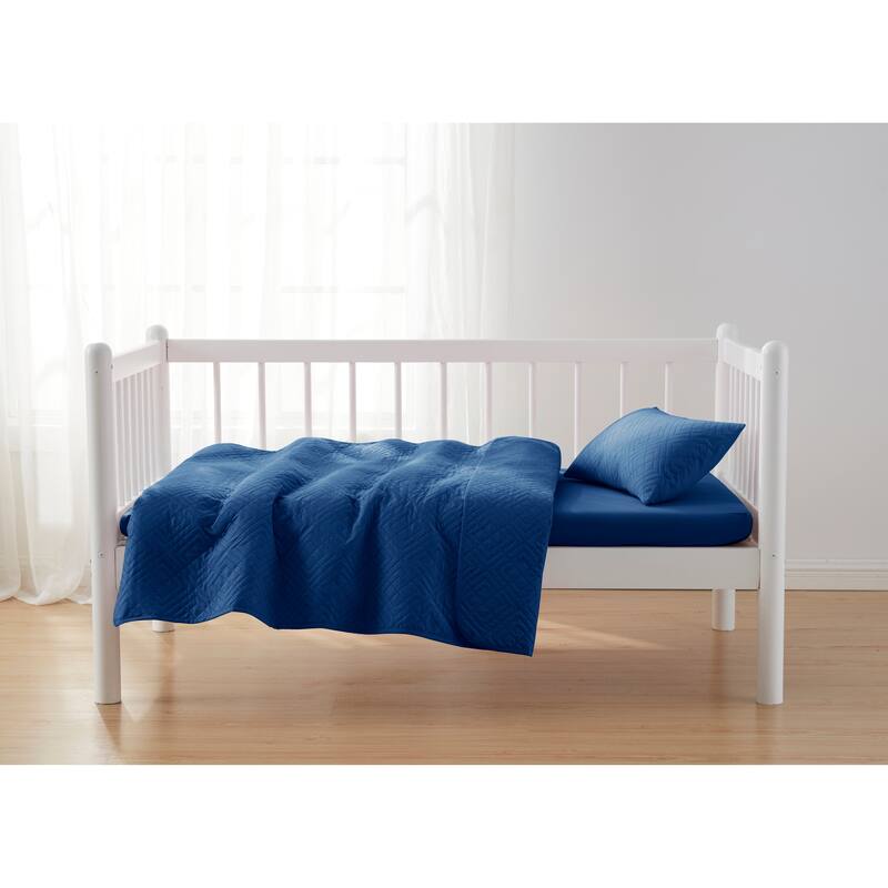 Clara Clark Diamond Weave Toddler Bedding Set, 3PC Bedspread Set - All Season Quilted Comforter, Fitted Sheet, and Pillow Sham