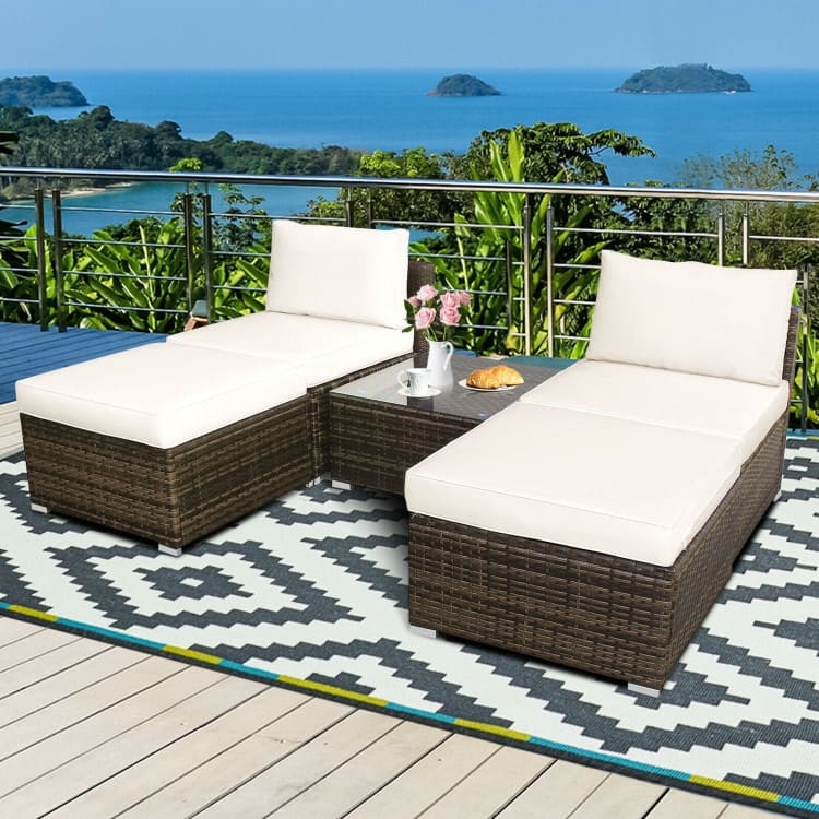 5 Pieces Wicker Lounge Chair Set with Washable Zippered Cushions - 26" x 26" x 13.5" (L x W x H)